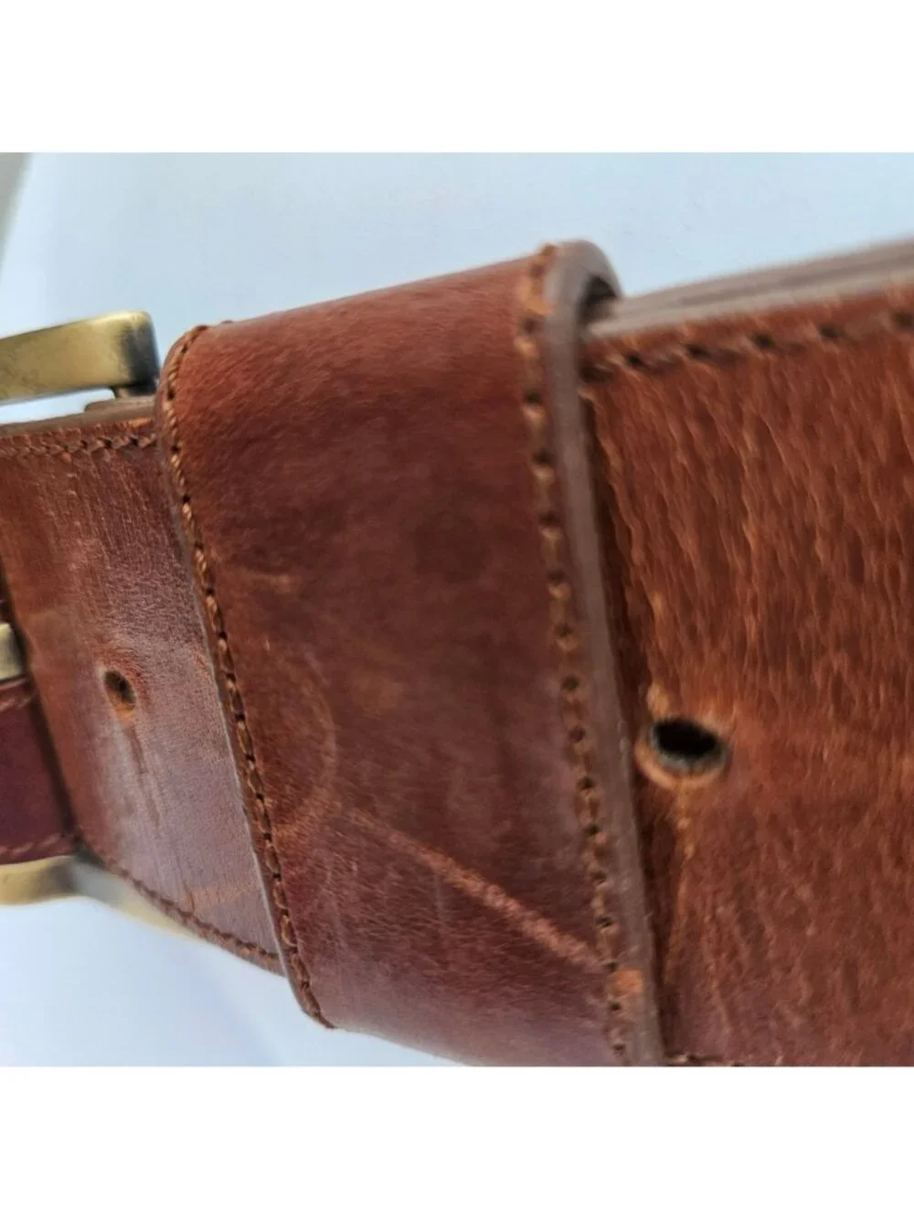 DKNY Donna Karan Wide Brown Leather Belt Brass Buckle Italy Sz L 31-36